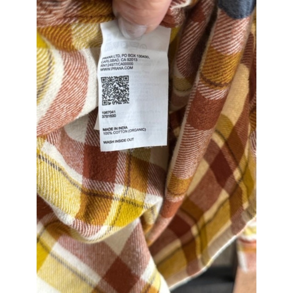 Prana Womens Golden Canyon Flannel Shirt Sweet Cream Plaid Organic Cotton L NEW - Picture 6 of 12